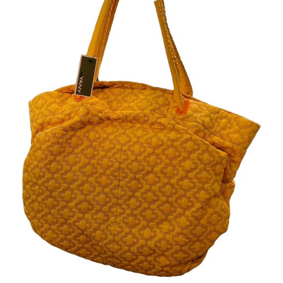 ORYANY Yellow Quilted Fabric Tote Handbag with Leather Accents DH554 - Picture 7 of 14